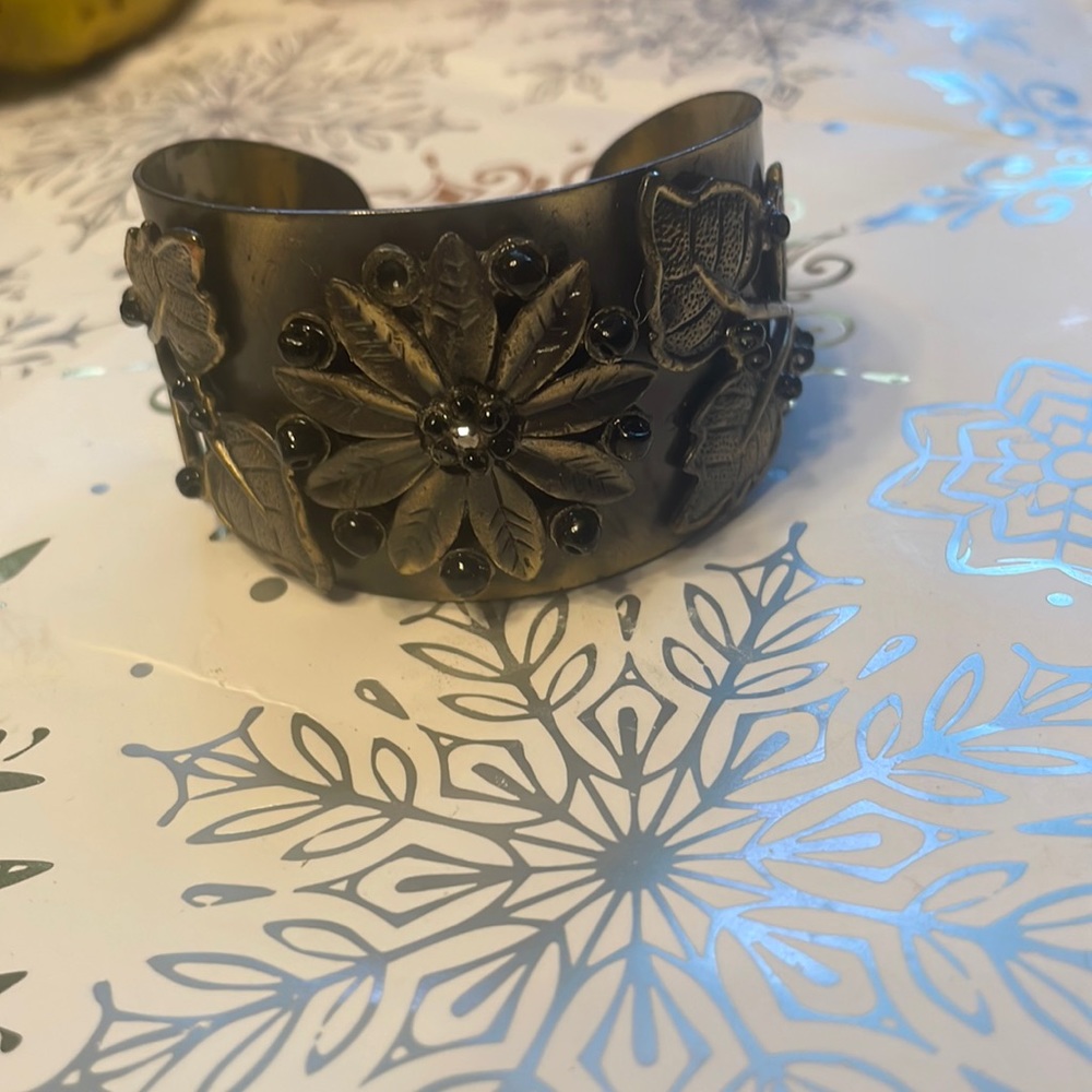 Bronze look and black cuff bracelet 7” 8” with opening in back
